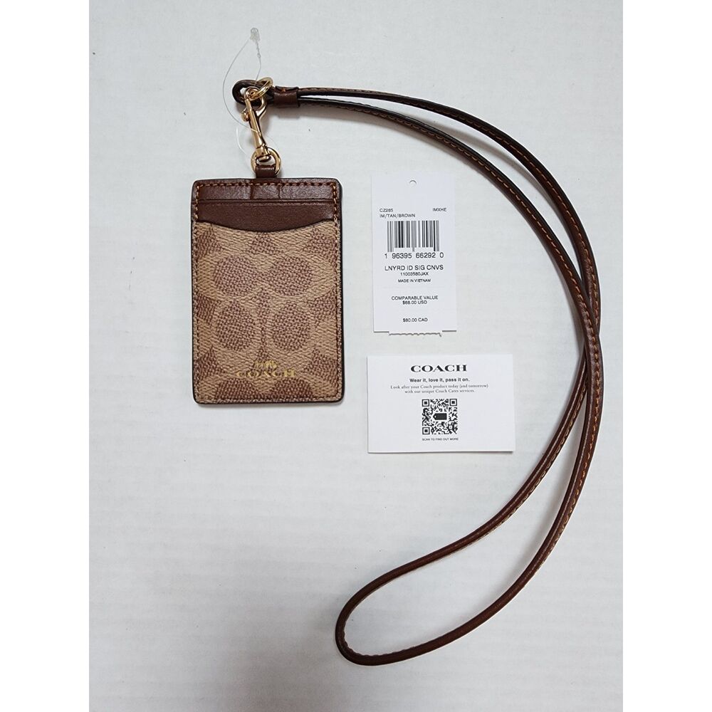 NWT Coach ID Lanyard in Signature Canvas – Tan/Brown CZ285 - Picture 1 of 3